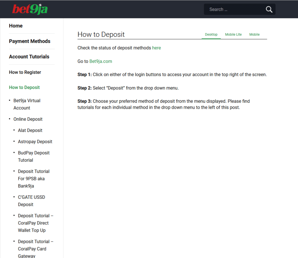 Bet9ja how to deposit