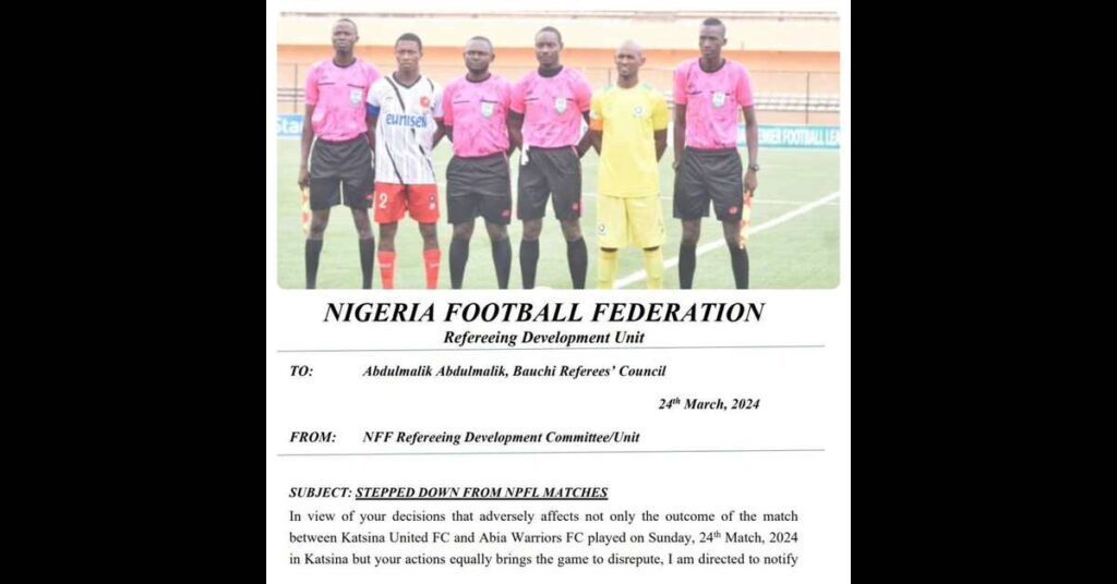 NFF Acts on Referee Abdulmalik for Controversial Calls