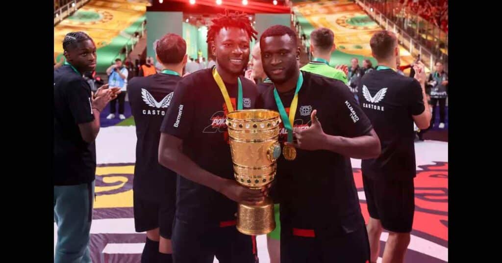 Victor Boniface and Nathan Tella Celebrate German League and Cup Double